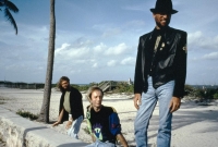 USA. South Beach, Florida. 1991. The Bee Gees; (left to right) Barry, Robin, and Maurice GIBB PAR239853